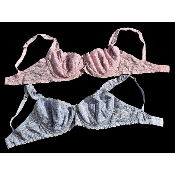 VTG UNDERWIRE EMBROIDERED LACE NETTING BLUE FASHION BUG 42D BRA Lot 2 Pink-Blue - Picture 1 of 11